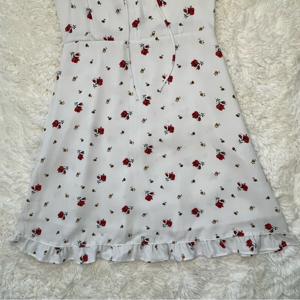 White & Red Floral Mini Dress - Picture 3 of 13